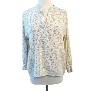 VINCE Cream Celestial Polka Dot Stretch Silk Top Blouse XS
